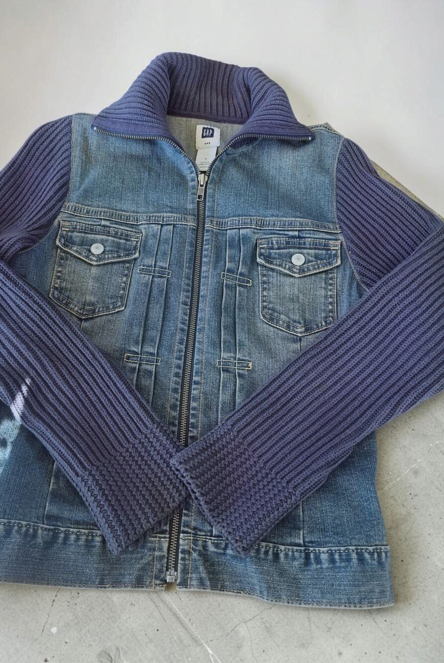 Vintage GAP Women's Denim Knit Sleeve Jacket Small Hong Kong Y2K Full Zip